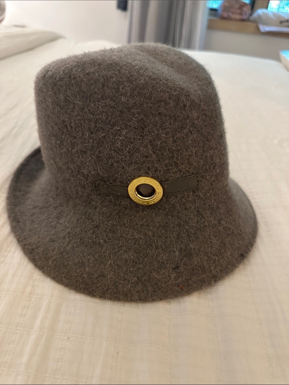 Badgley Mischka Wool Bucket Hat with Brass Accent - Gray